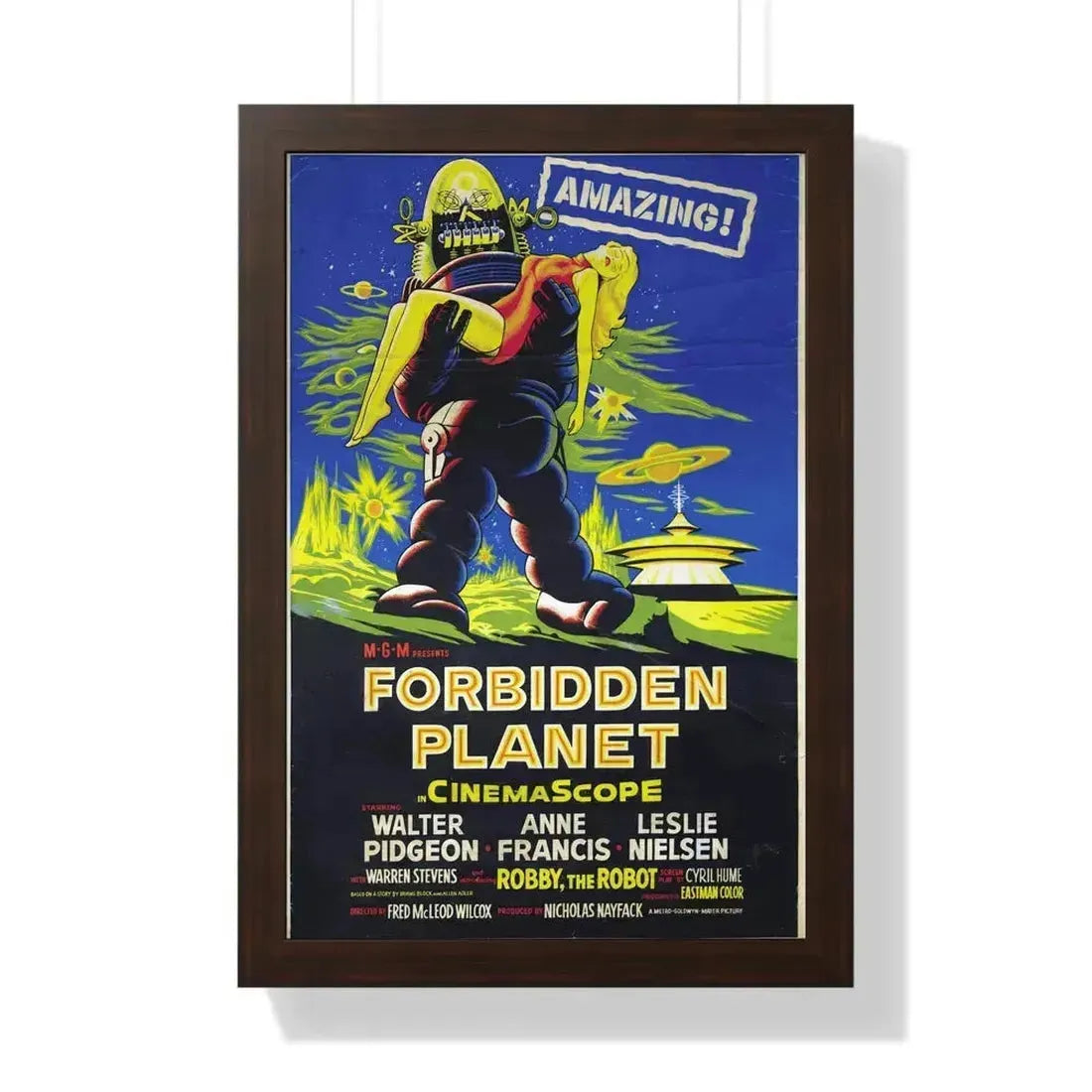 FORBIDDEN PLANET (3) 1956 - Framed Movie Poster 16″ x 24″ Walnut - The Sticker Space