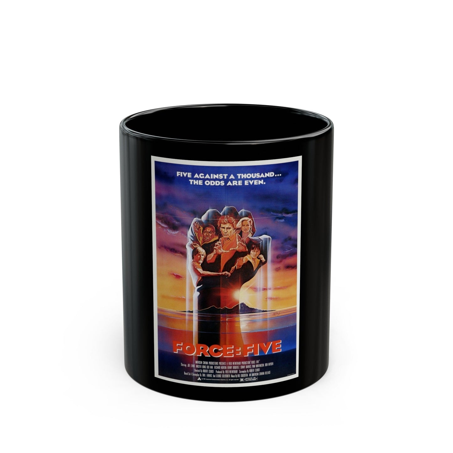 FORCE FIVE 1981 Movie Poster - Black Coffee Mug-11oz-The Sticker Space