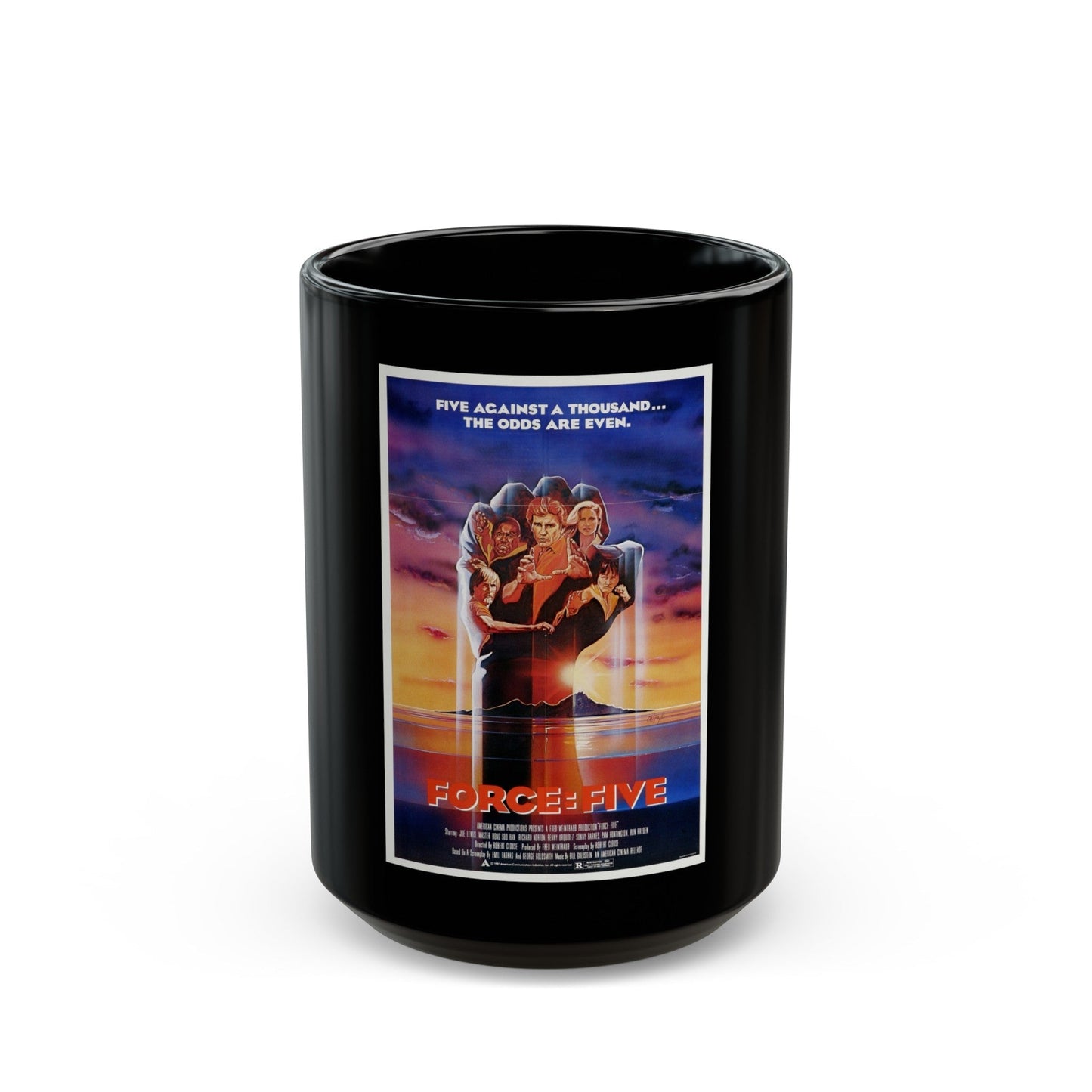 FORCE FIVE 1981 Movie Poster - Black Coffee Mug-15oz-The Sticker Space