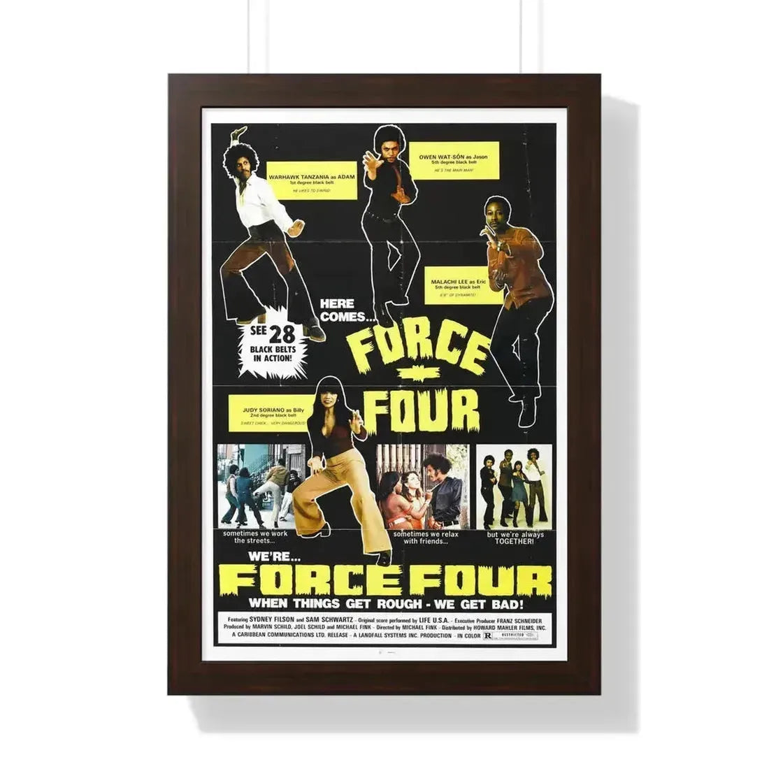 FORCE FOUR 1975 - Framed Movie Poster 16″ x 24″ Walnut - The Sticker Space
