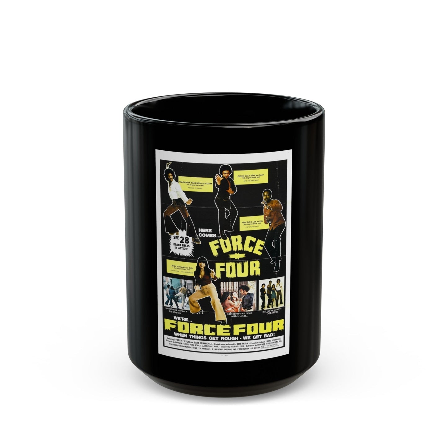 FORCE FOUR 1975 Movie Poster - Black Coffee Mug-15oz-The Sticker Space