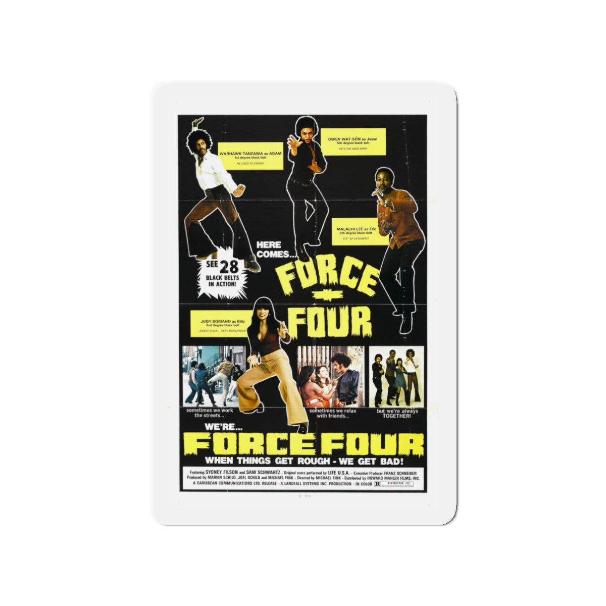 FORCE FOUR 1975 Movie Poster - Die-Cut Magnet-3" x 3"-The Sticker Space