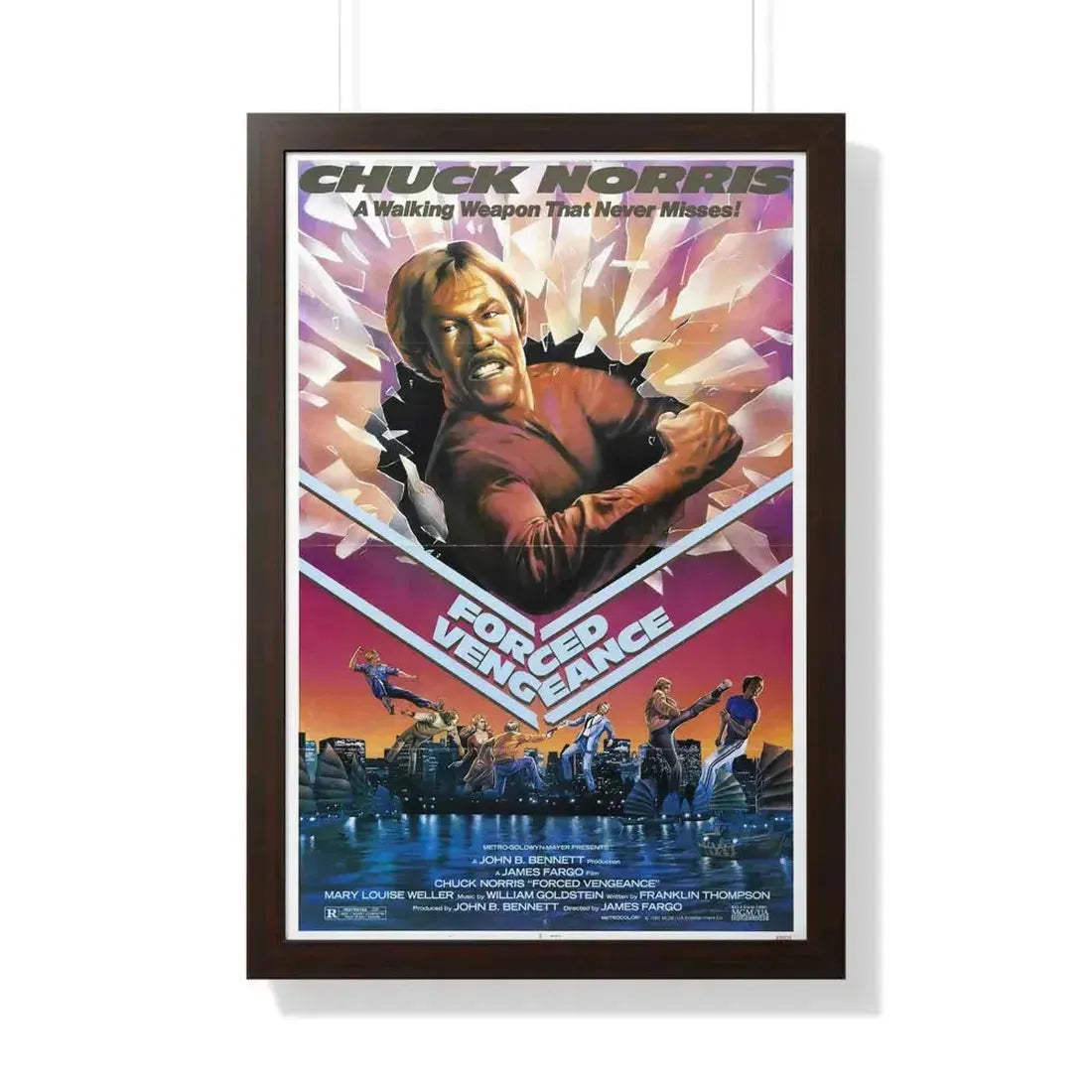 FORCED VENGEANCE 1982 - Framed Movie Poster 20" x 30" Walnut - The Sticker Space