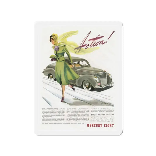 Ford Mercury advertisement, 1939 (Magazine Illustration) Refrigerator Magnet 2 Inch Die-Cut - The Sticker Space