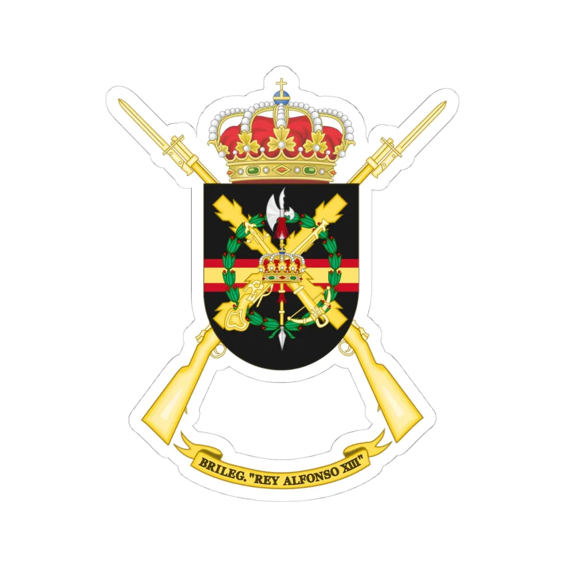 Former Coat of Arms of the 2nd Spanish Legion Brigade King Alfonso XIII Cross of Burgundy (Spain) (Coat of Arms) STICKER Vinyl Kiss-Cut Decal 4 Inch White - The Sticker Space