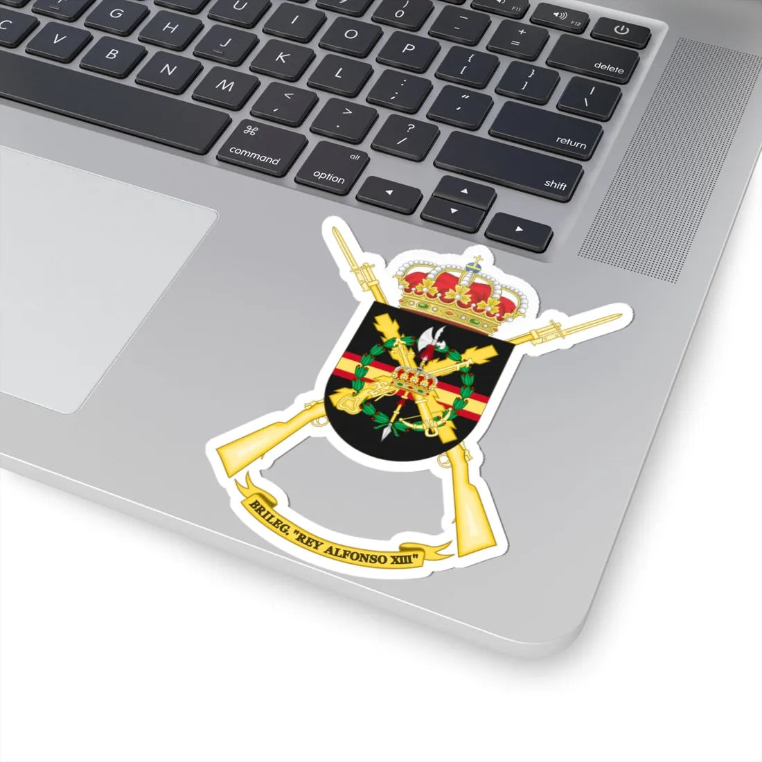 Former Coat of Arms of the 2nd Spanish Legion Brigade King Alfonso XIII Cross of Burgundy (Spain) (Coat of Arms) STICKER Vinyl Kiss-Cut Decal - The Sticker Space