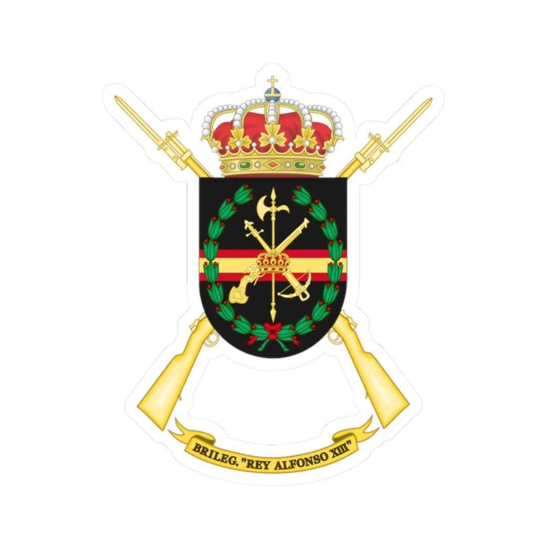 Former Coat of Arms of the 2nd Spanish Legion Brigade King Alfonso XIII (Spain) (Coat of Arms) STICKER Vinyl Kiss-Cut Decal 2 Inch White - The Sticker Space