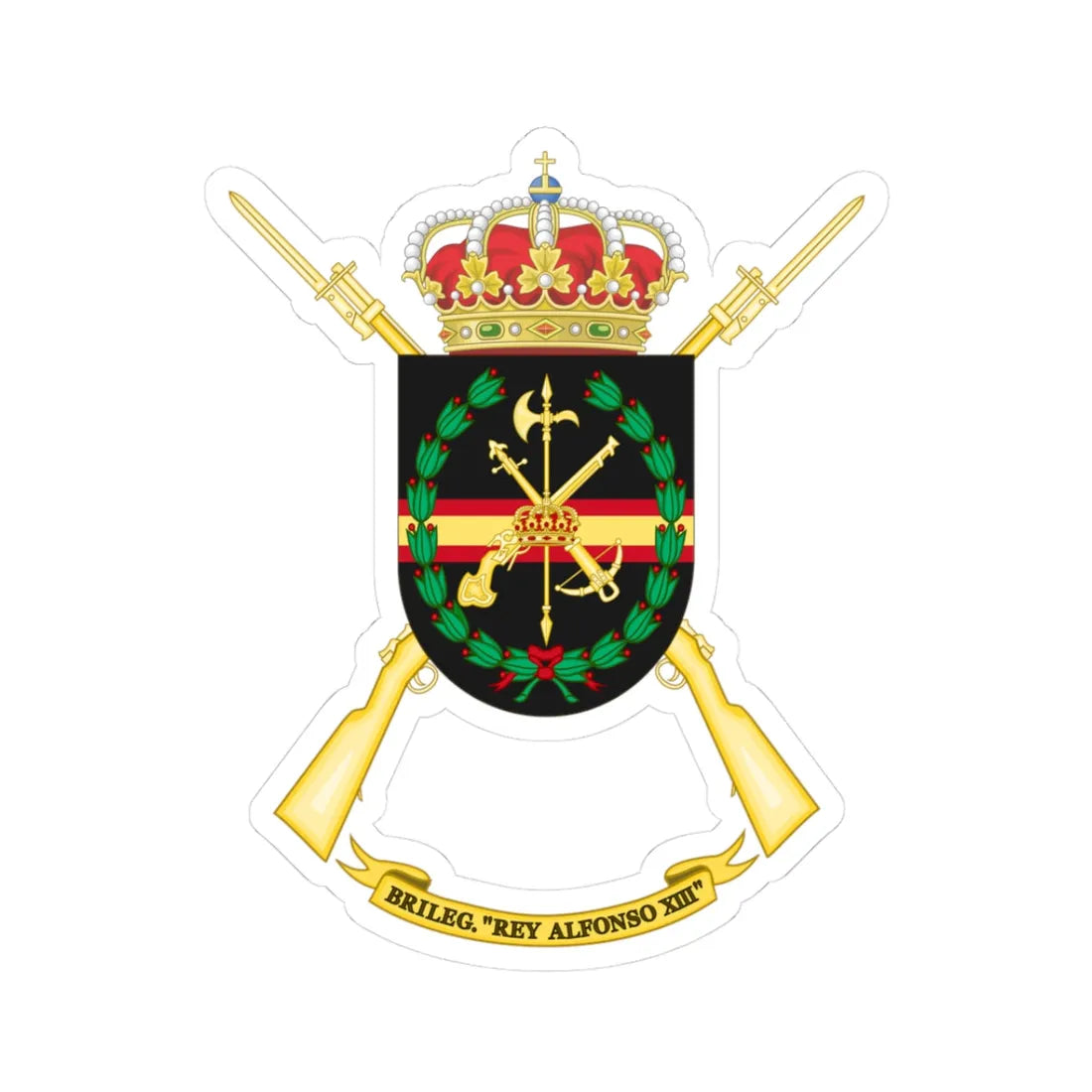 Former Coat of Arms of the 2nd Spanish Legion Brigade King Alfonso XIII (Spain) (Coat of Arms) STICKER Vinyl Kiss-Cut Decal 3 Inch White - The Sticker Space