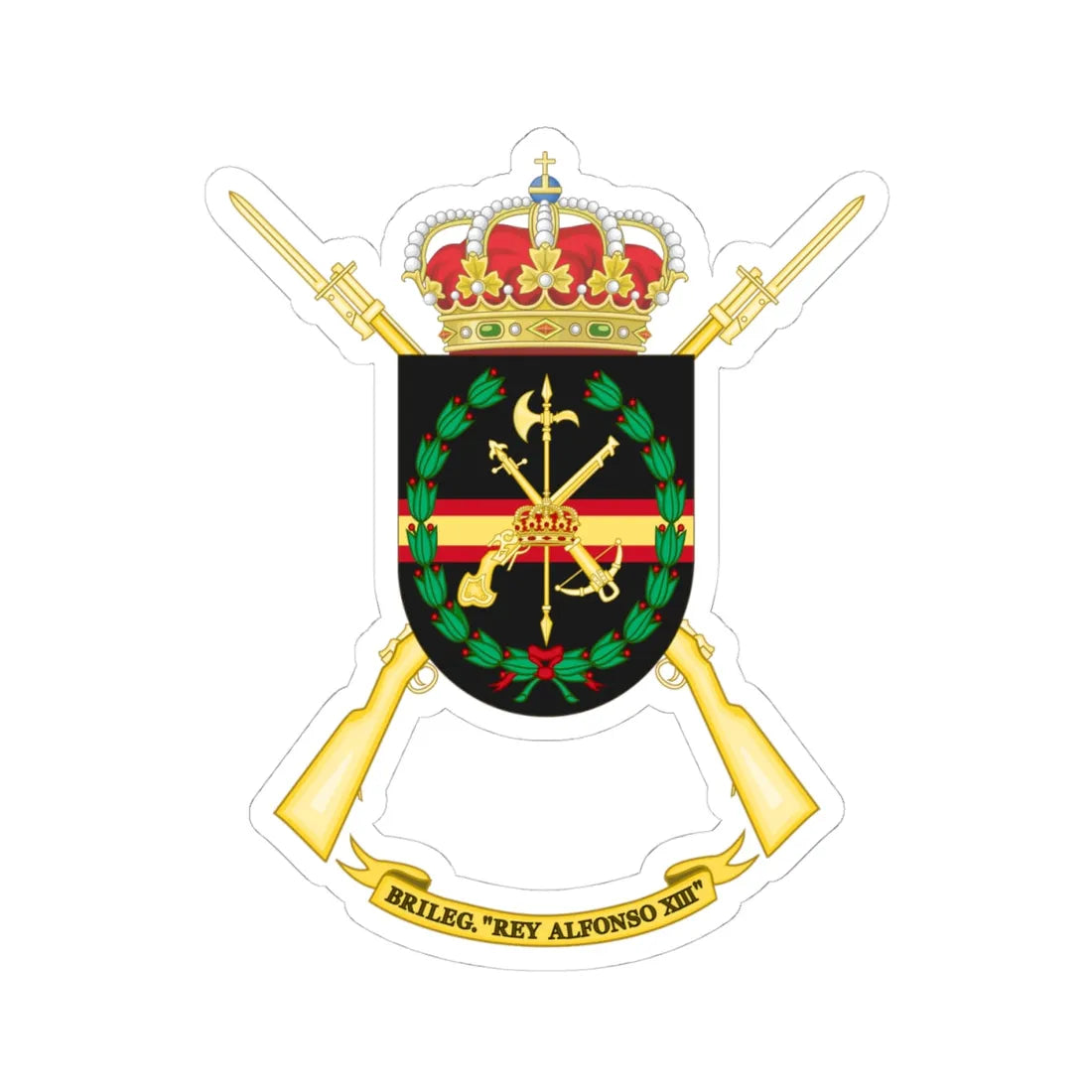 Former Coat of Arms of the 2nd Spanish Legion Brigade King Alfonso XIII (Spain) (Coat of Arms) STICKER Vinyl Kiss-Cut Decal 4 Inch White - The Sticker Space