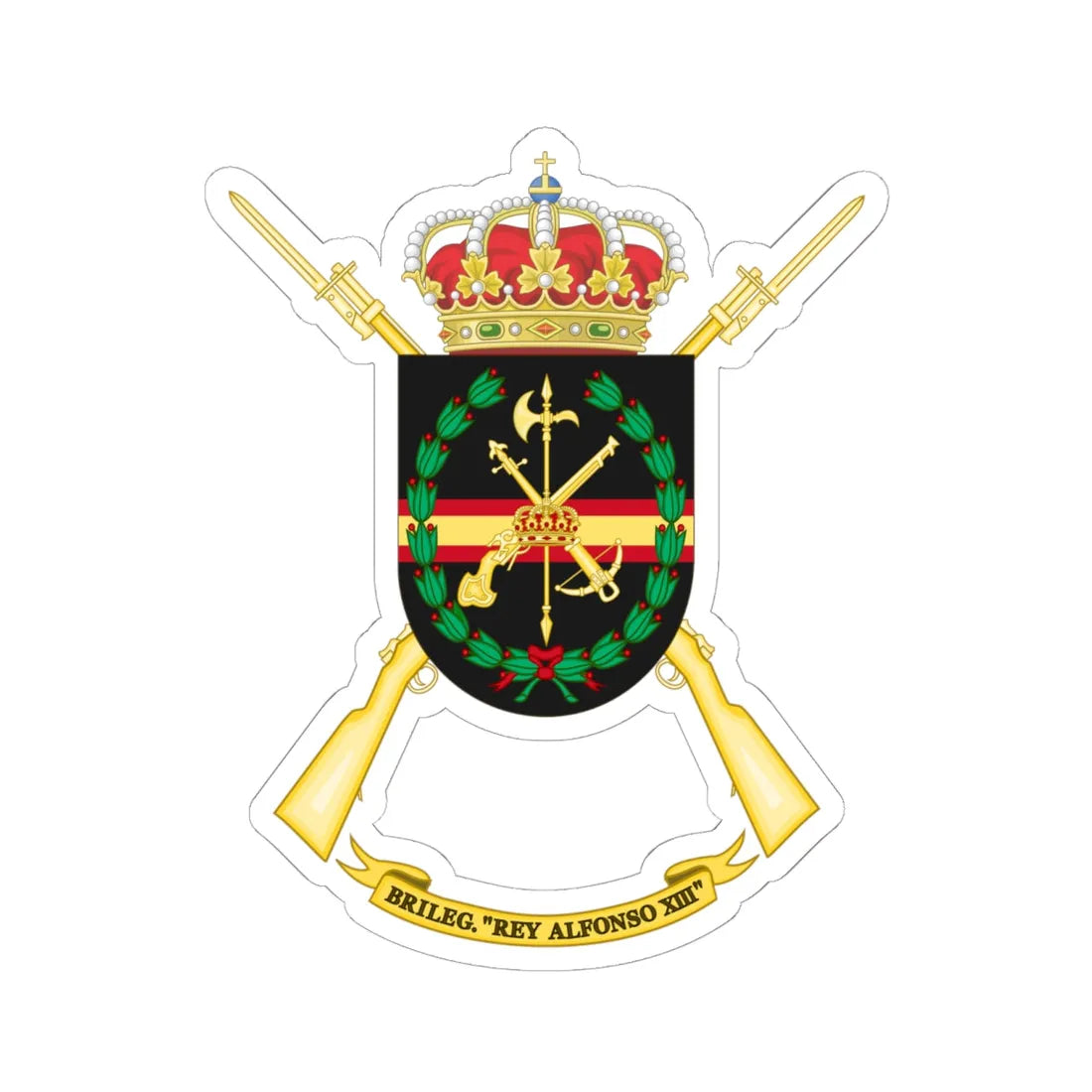 Former Coat of Arms of the 2nd Spanish Legion Brigade King Alfonso XIII (Spain) (Coat of Arms) STICKER Vinyl Kiss-Cut Decal 6 Inch White - The Sticker Space