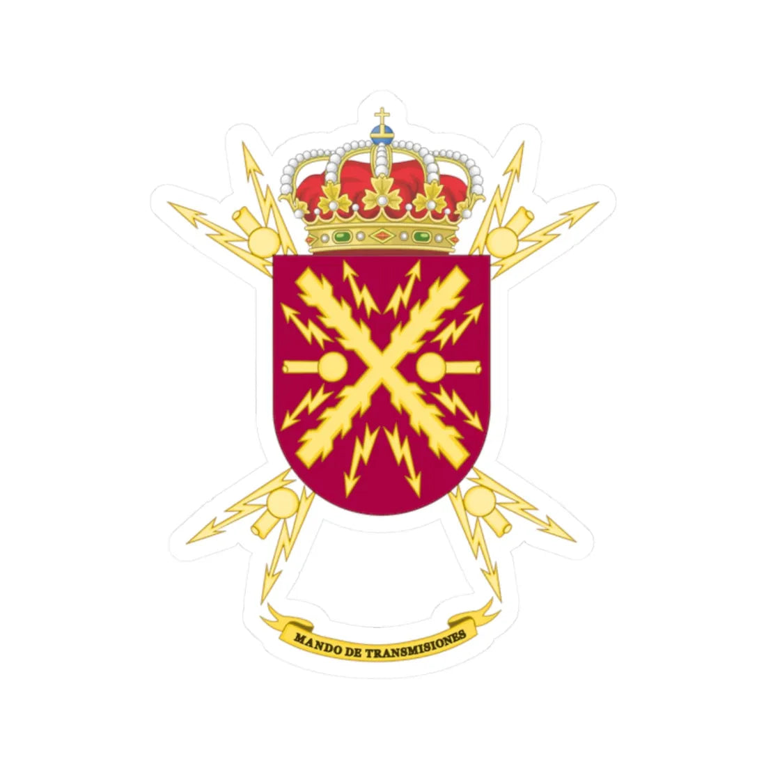 Former Coat of Arms of the Spanish Army Signals Command (Spain) (Coat of Arms) STICKER Vinyl Kiss-Cut Decal 2 Inch White - The Sticker Space