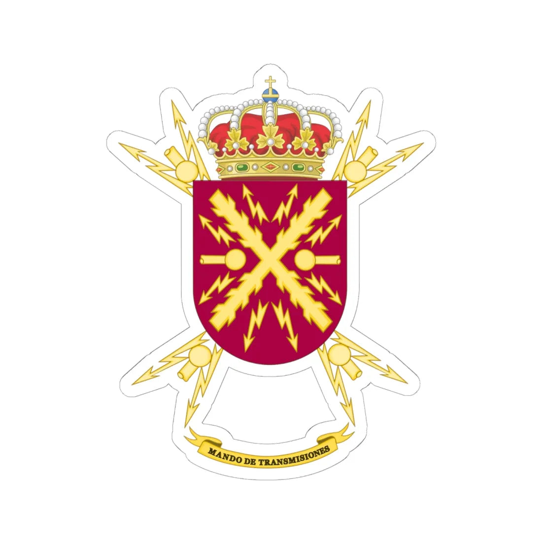 Former Coat of Arms of the Spanish Army Signals Command (Spain) (Coat of Arms) STICKER Vinyl Kiss-Cut Decal 6 Inch White - The Sticker Space