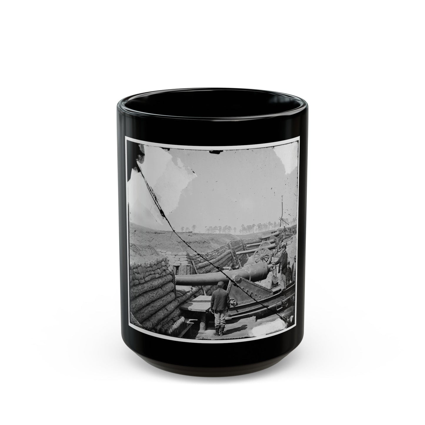 Fort Brady, Va. Battery Of Parrott Guns Manned By Company C, 1st Connecticut Heavy Artillery (U.S. Civil War) Black Coffee Mug-15oz-The Sticker Space