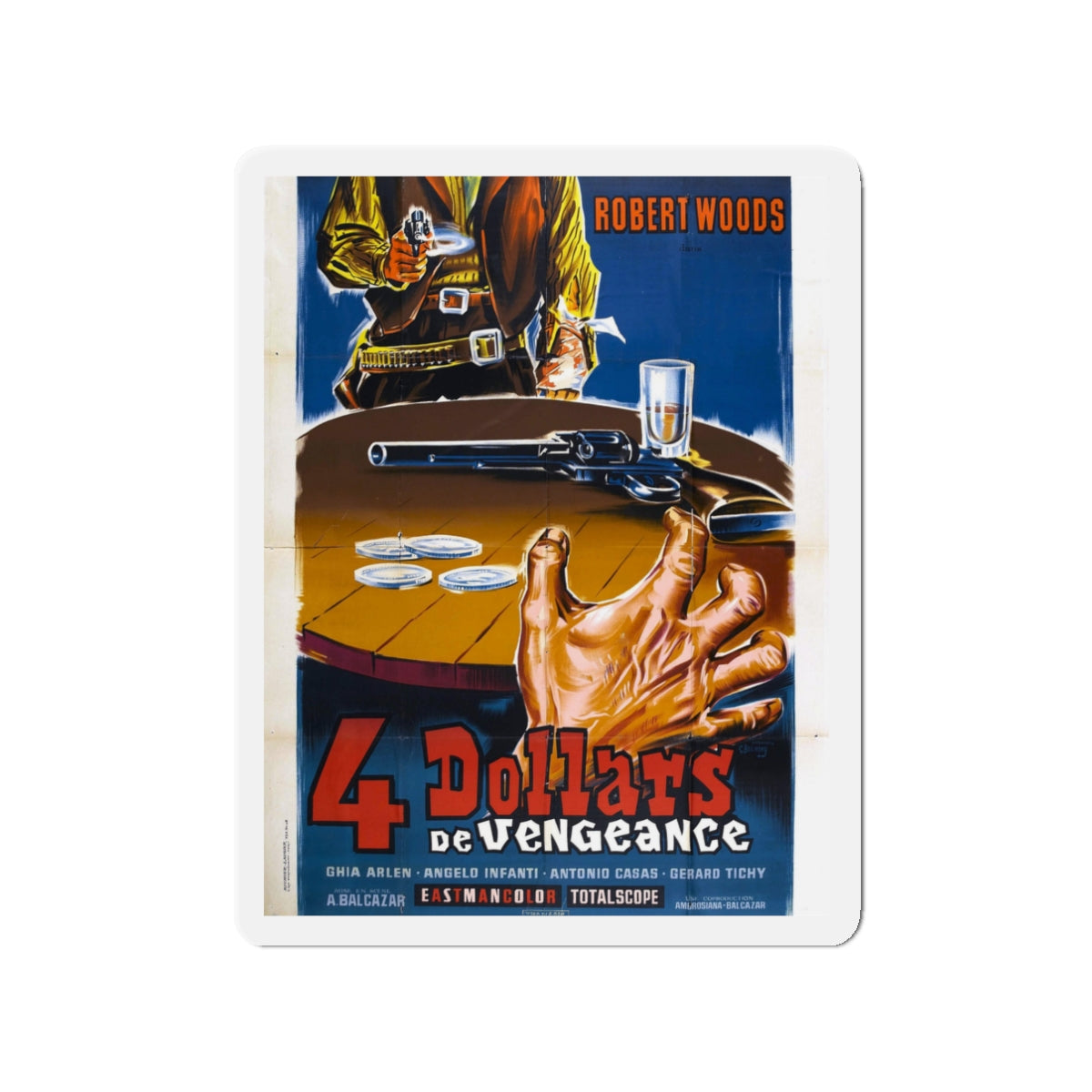 FOUR DOLLARS FOR VENGEANCE 1966 Movie Poster - Die-Cut Magnet-3" x 3"-The Sticker Space