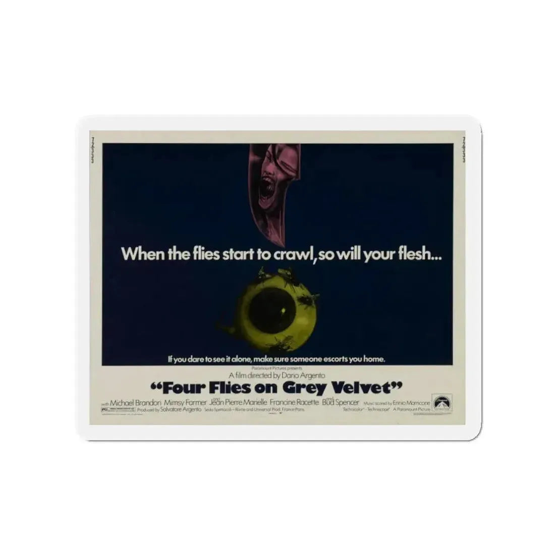FOUR FLIES ON GREY VELVET 1971 Movie Poster - Refrigerator Magnet 3 Inch - The Sticker Space