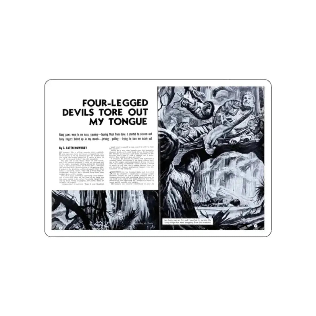 Four-Legged Devils Tore Out My Tongue, True Men Stories, October 1957 (Magazine Illustration) STICKER Vinyl Die-Cut Decal White Die-Cut 2 Inch - The Sticker Space