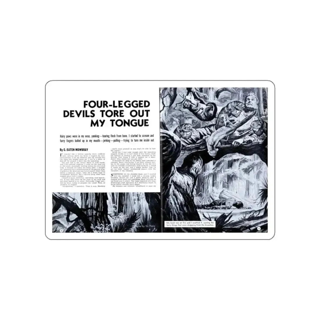 Four-Legged Devils Tore Out My Tongue, True Men Stories, October 1957 (Magazine Illustration) STICKER Vinyl Die-Cut Decal White Die-Cut 4 Inch - The Sticker Space