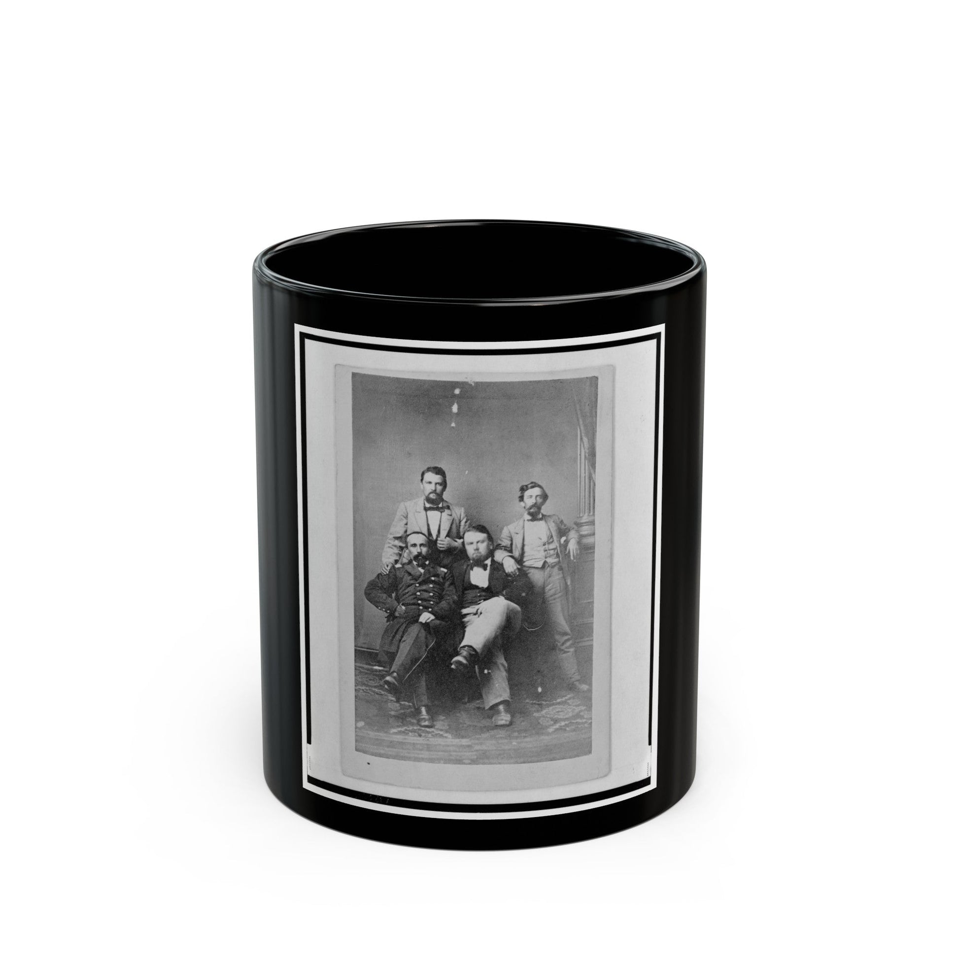 Four Unidentified Men Including At Least One Union Officer, Full-Length Portrait, Seated And Standing, Facing Front (U.S. Civil War) Black Coffee Mug-11oz-The Sticker Space