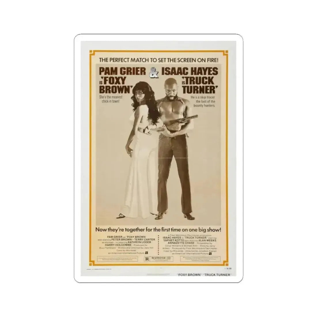 FOXY BROWN + TRUCK TURNER 1974 Movie Poster - STICKER Vinyl Kiss-Cut Decal 2 Inch White - The Sticker Space