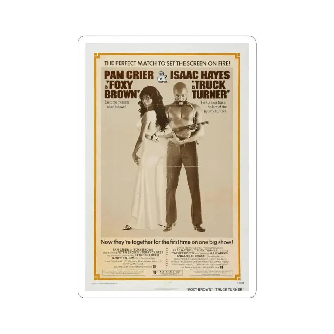 FOXY BROWN + TRUCK TURNER 1974 Movie Poster - STICKER Vinyl Kiss-Cut Decal 4 Inch White - The Sticker Space