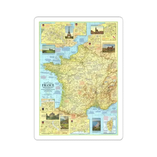 France - A Traveller's Map 1 (1971) (Map) STICKER Vinyl Kiss-Cut Decal 2 Inch White - The Sticker Space