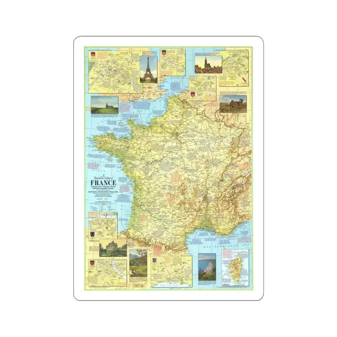 France - A Traveller's Map 1 (1971) (Map) STICKER Vinyl Kiss-Cut Decal 3 Inch White - The Sticker Space