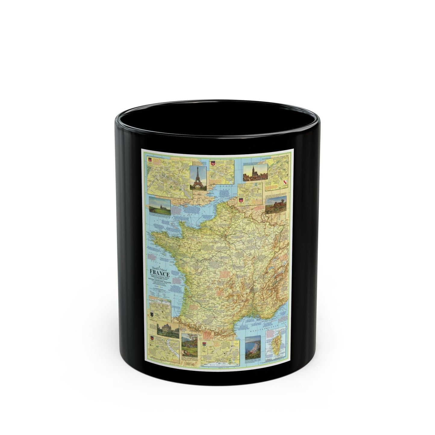 France - A Traveller's Map 1 (1971) (Map) Black Coffee Mug-11oz-The Sticker Space