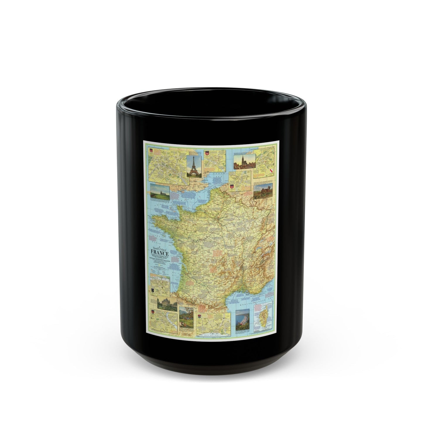 France - A Traveller's Map 1 (1971) (Map) Black Coffee Mug-15oz-The Sticker Space