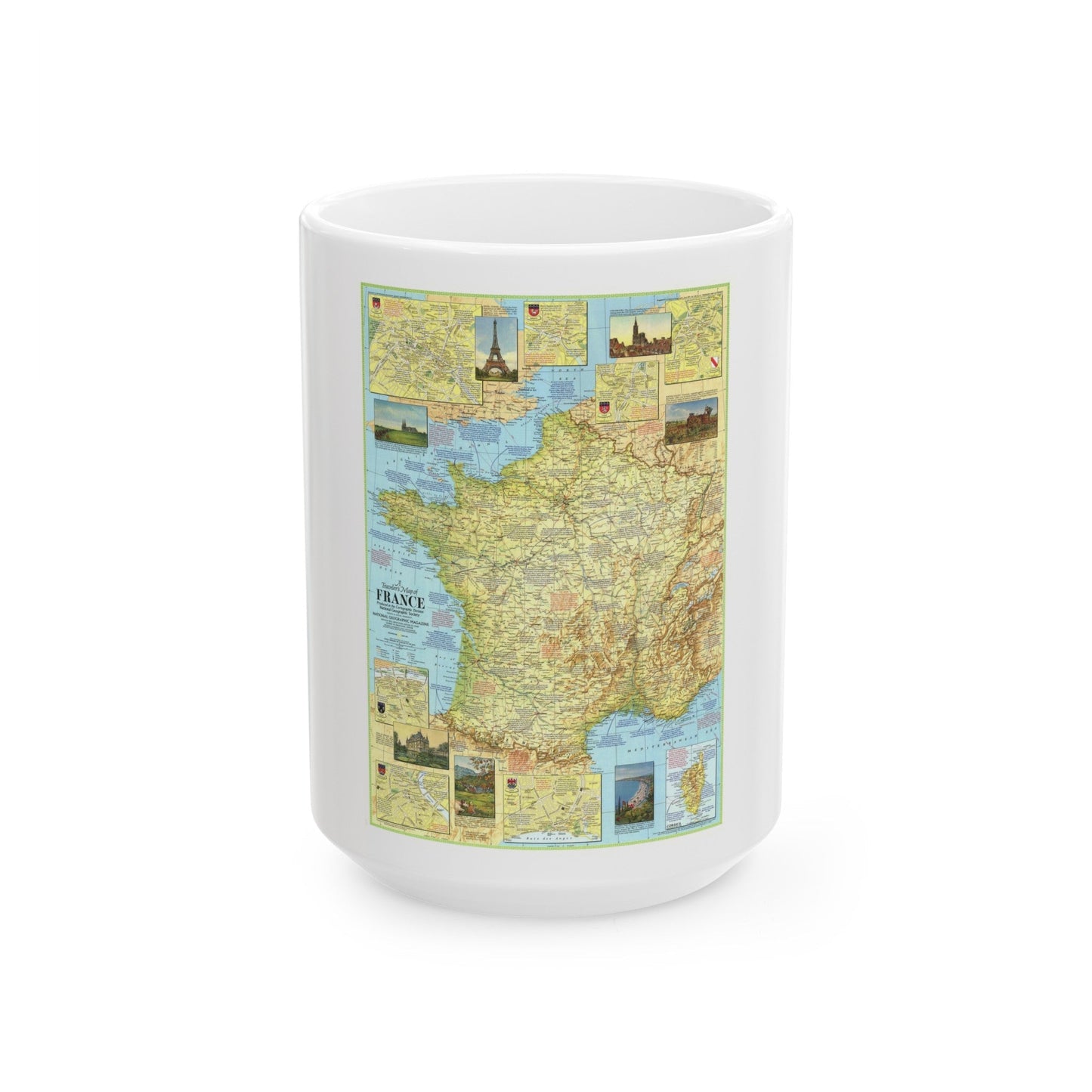 France - A Traveller's Map 1 (1971) (Map) White Coffee Mug-15oz-The Sticker Space