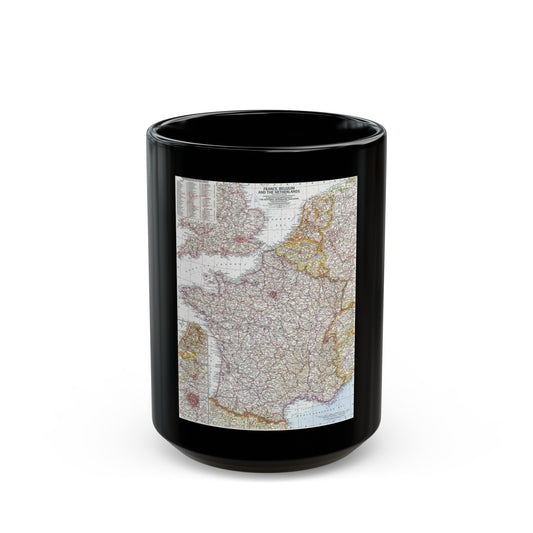 France, Belgium, and the Netherlands (1960) (Map) Black Coffee Mug-15oz-The Sticker Space