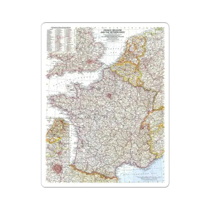 France, Belgium, and the Netherlands (1960) (Map) STICKER Vinyl Kiss-Cut Decal 2 Inch White - The Sticker Space