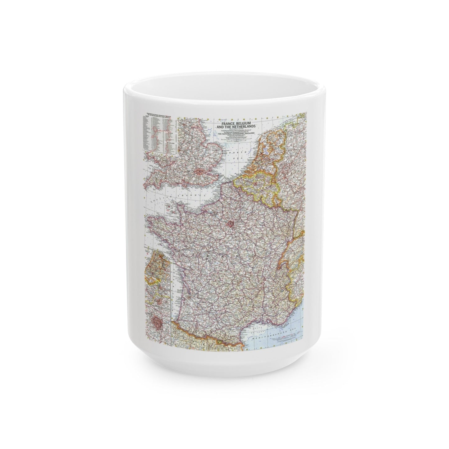 France, Belgium, and the Netherlands (1960) (Map) White Coffee Mug-15oz-The Sticker Space