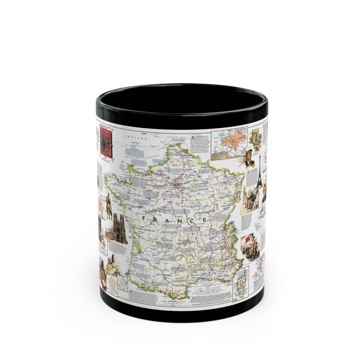 France- - Historical Evolution of a Nation (1989) (Map) Black Coffee Mug-11oz-The Sticker Space