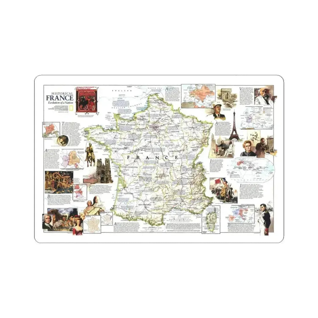 France- - Historical Evolution of a Nation (1989) (Map) STICKER Vinyl Kiss-Cut Decal 6 Inch White - The Sticker Space