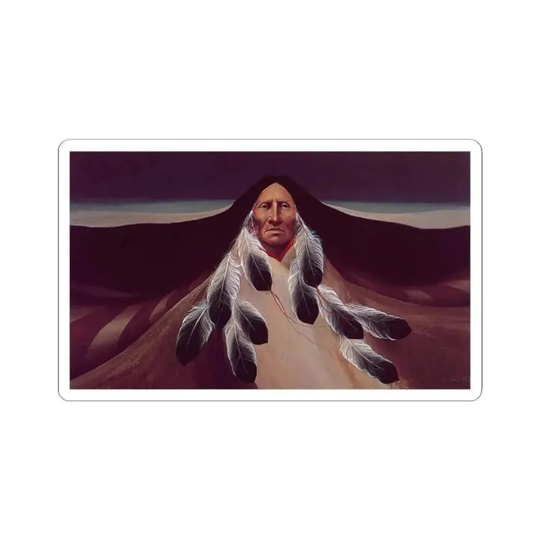 Frank Howell, Distant Mountains (Native Americans in Art) STICKER Vinyl Kiss-Cut Decal 2 Inch White - The Sticker Space