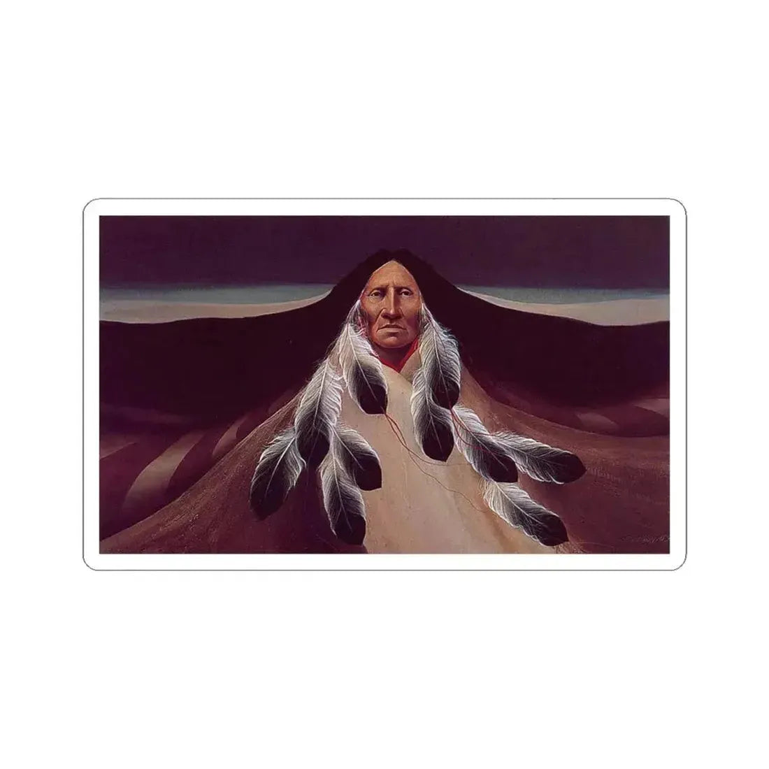 Frank Howell, Distant Mountains (Native Americans in Art) STICKER Vinyl Kiss-Cut Decal 4 Inch White - The Sticker Space