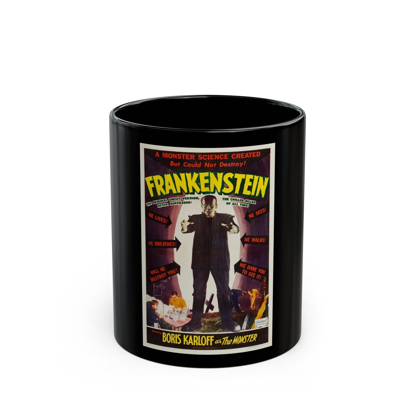 FRANKENSTEIN 1931 Movie Poster - Black Coffee Mug-11oz-The Sticker Space