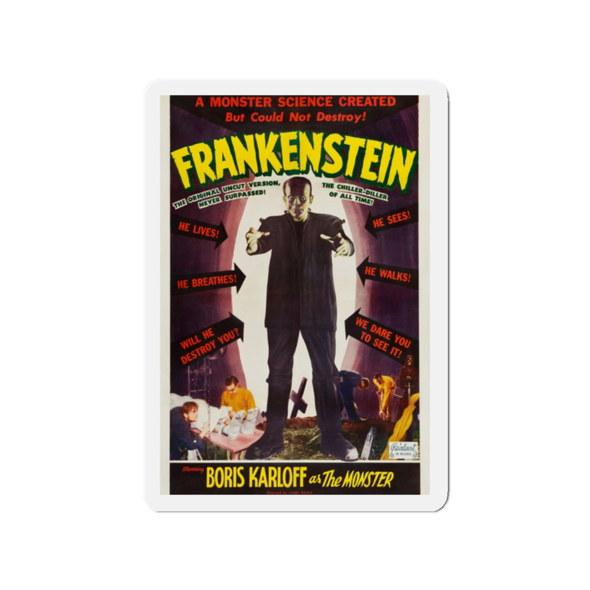 FRANKENSTEIN 1931 Movie Poster - Die-Cut Magnet-2" x 2"-The Sticker Space