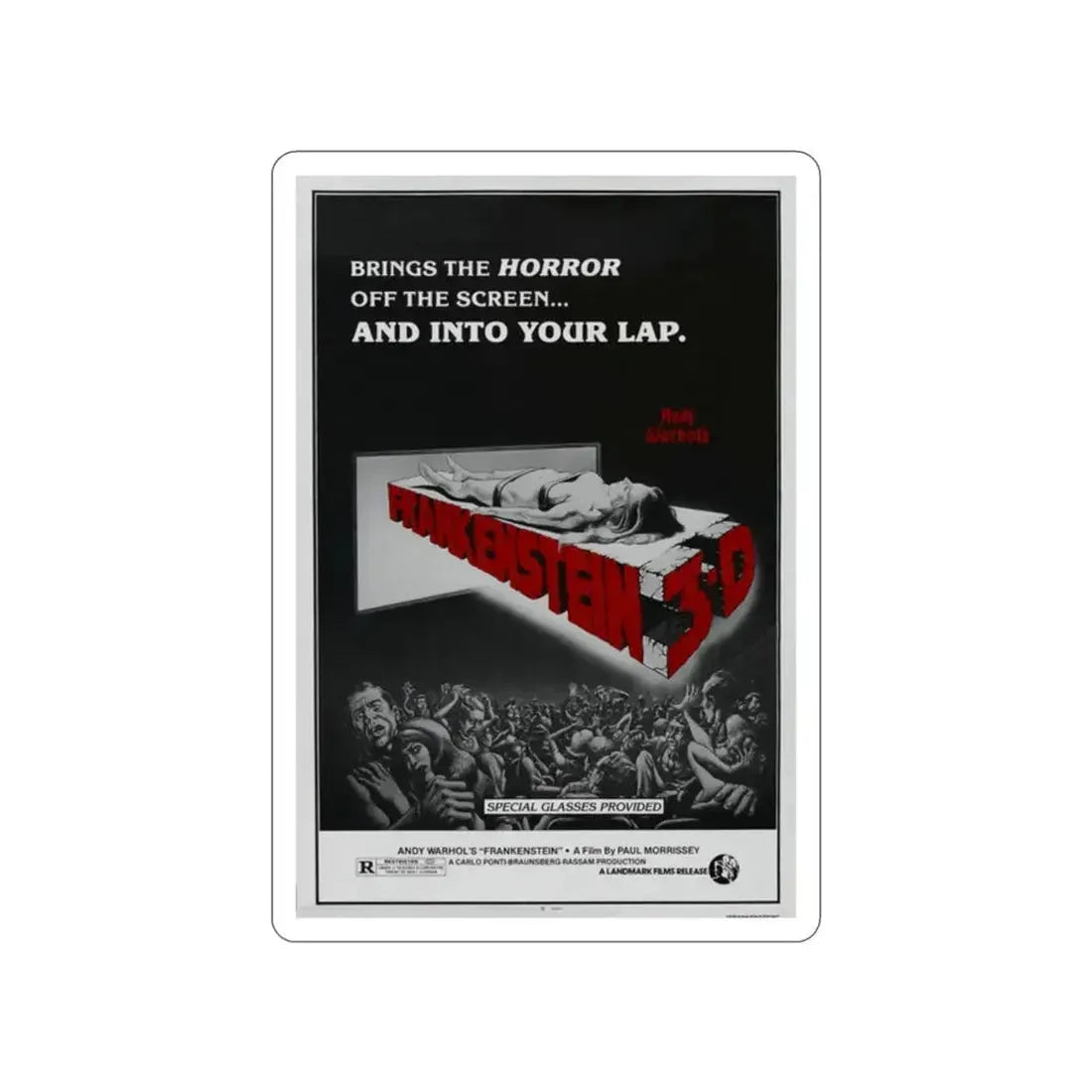 FRANKENSTEIN 3-D 1973 Movie Poster STICKER Vinyl Die-Cut Decal - The Sticker Space