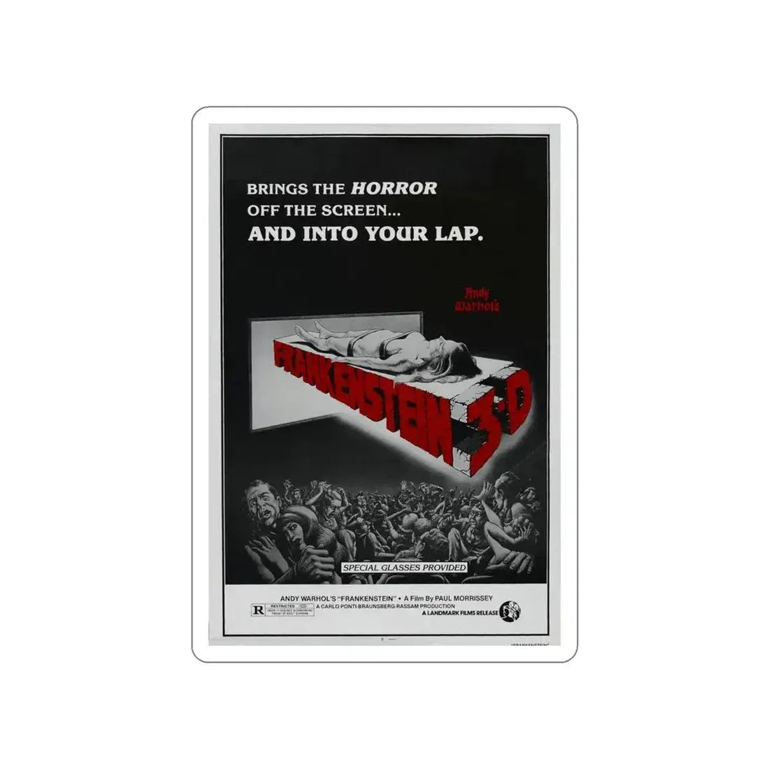 FRANKENSTEIN 3-D 1973 Movie Poster STICKER Vinyl Die-Cut Decal - The Sticker Space