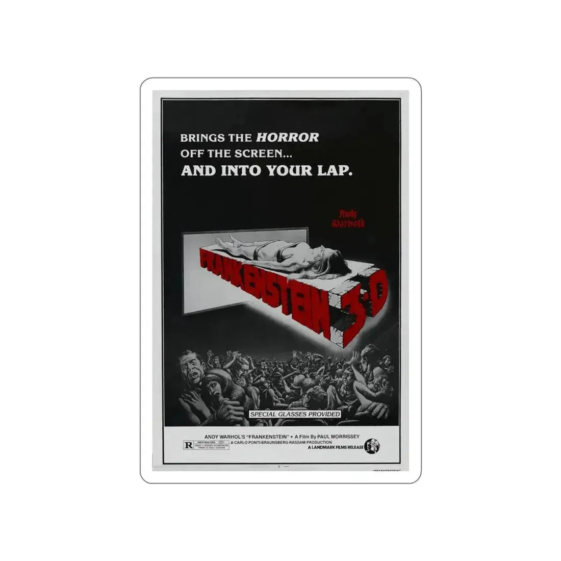 FRANKENSTEIN 3-D 1973 Movie Poster STICKER Vinyl Die-Cut Decal - The Sticker Space