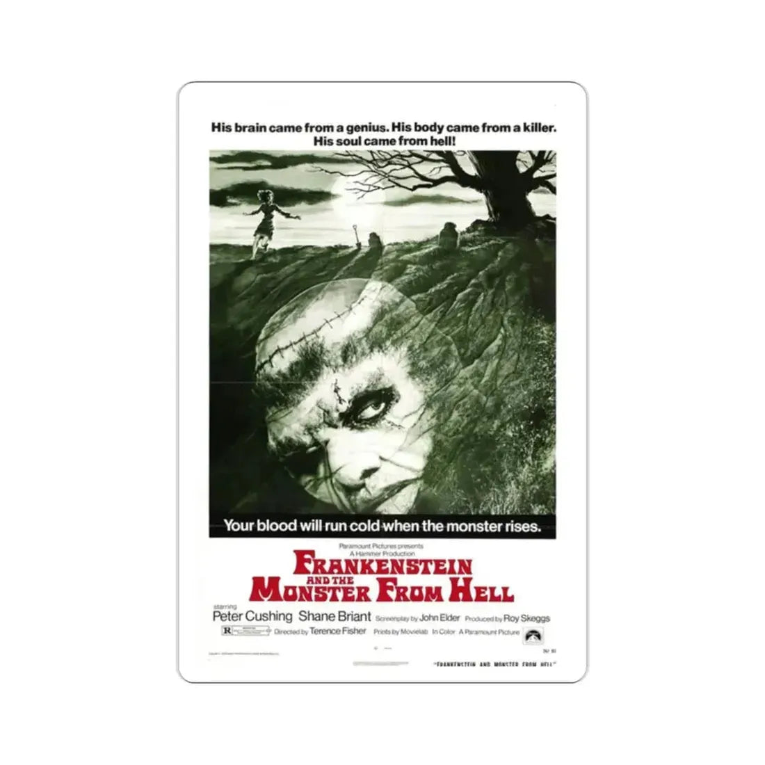 Frankenstein and the Monster from Hell 1974 Movie Poster STICKER Vinyl Die-Cut Decal 2 Inch - The Sticker Space