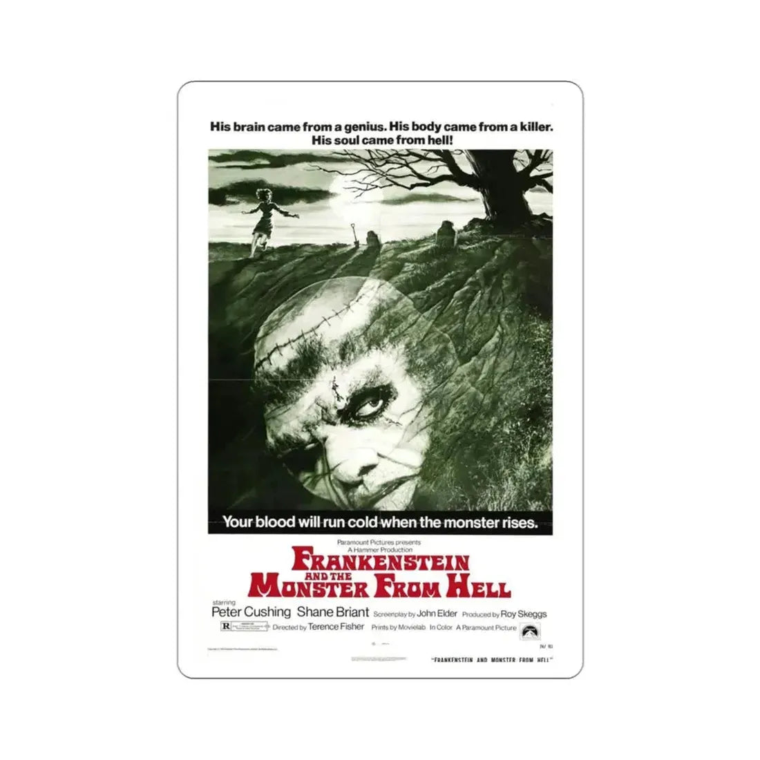 Frankenstein and the Monster from Hell 1974 Movie Poster STICKER Vinyl Die-Cut Decal 3 Inch - The Sticker Space