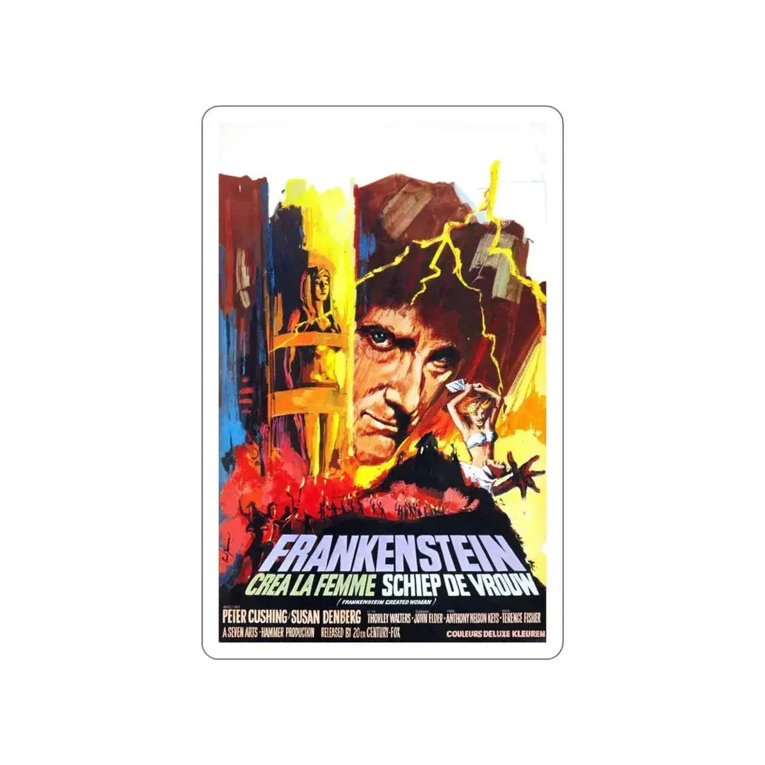 FRANKENSTEIN CREATED WOMAN (BELGIAN) 1967 Movie Poster STICKER Vinyl Die-Cut Decal 4 Inch - The Sticker Space