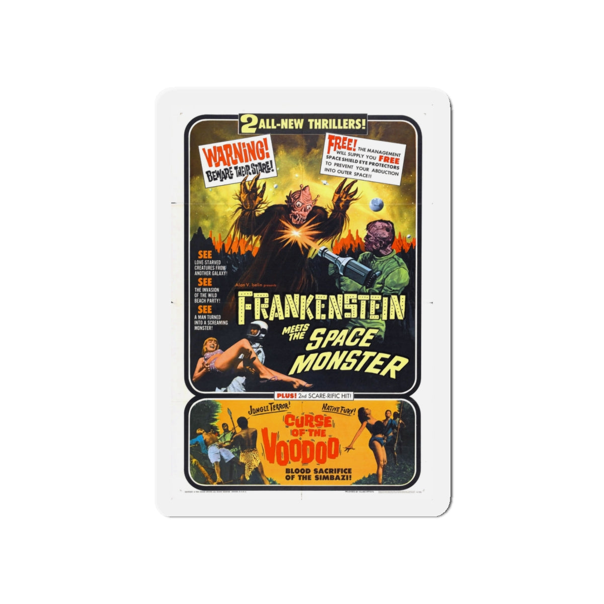 FRANKENSTEIN MEETS THE SPACE MONSTER + CURSE OF THE VOODOO 1965 Movie Poster - Die-Cut Magnet-5" x 5"-The Sticker Space