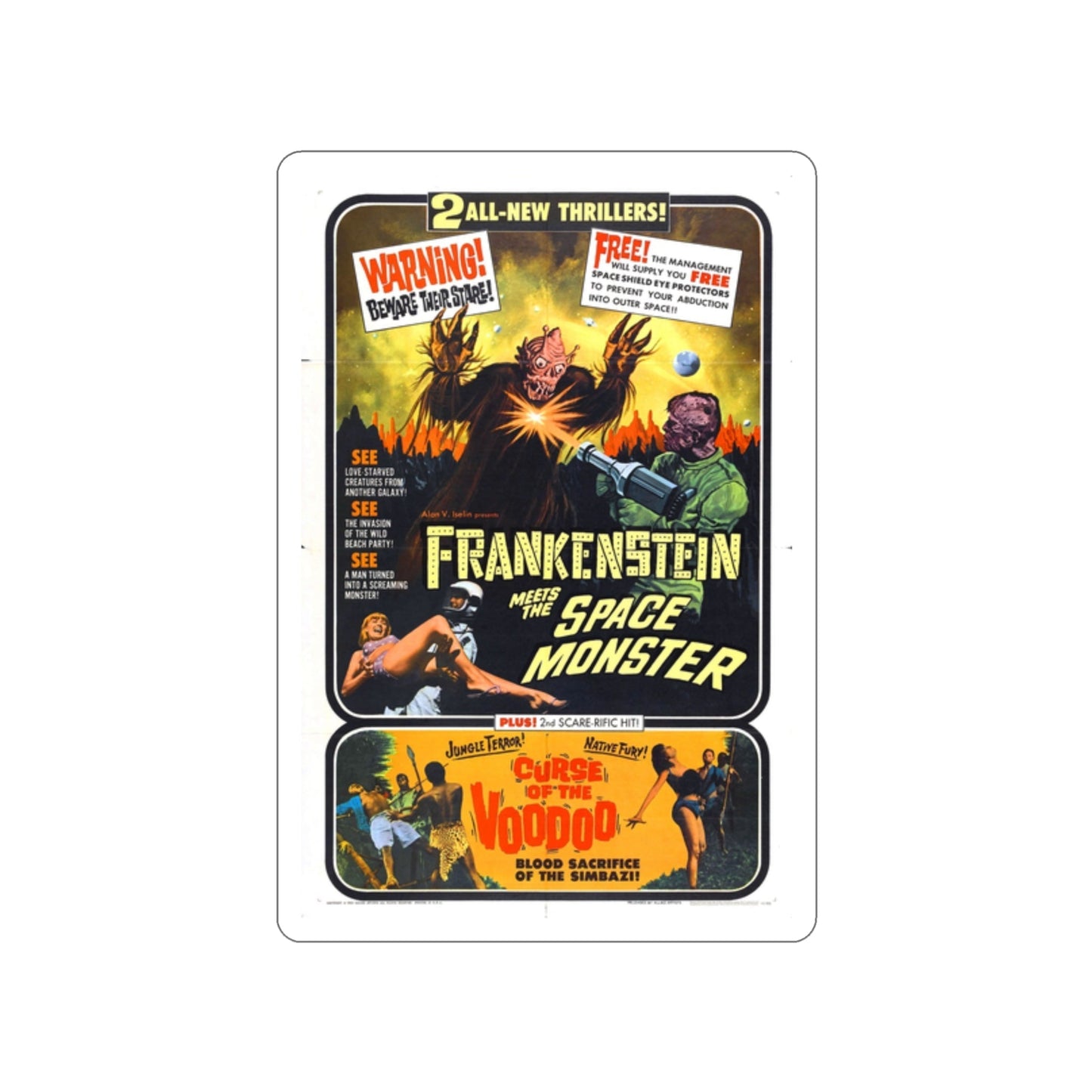 FRANKENSTEIN MEETS THE SPACE MONSTER + CURSE OF THE VOODOO 1965 Movie Poster STICKER Vinyl Die-Cut Decal-2 Inch-The Sticker Space