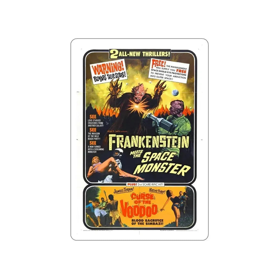 FRANKENSTEIN MEETS THE SPACE MONSTER + CURSE OF THE VOODOO 1965 Movie Poster STICKER Vinyl Die-Cut Decal 5 Inch - The Sticker Space