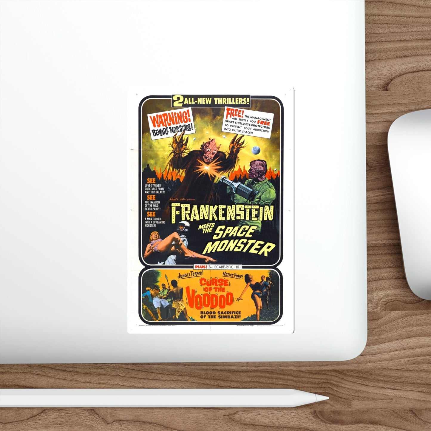 FRANKENSTEIN MEETS THE SPACE MONSTER + CURSE OF THE VOODOO 1965 Movie Poster STICKER Vinyl Die-Cut Decal-The Sticker Space