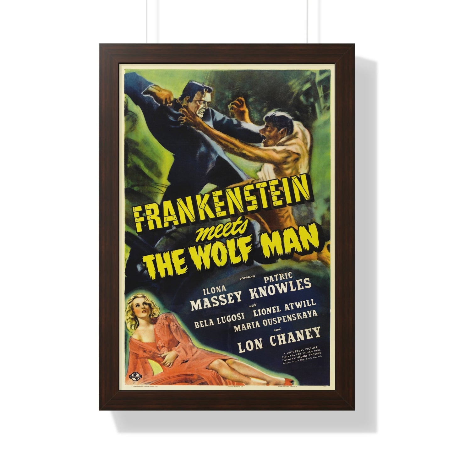 FRANKENSTEIN MEETS THE WOLF MAN 1943 - Framed Movie Poster-16″ x 24″-The Sticker Space