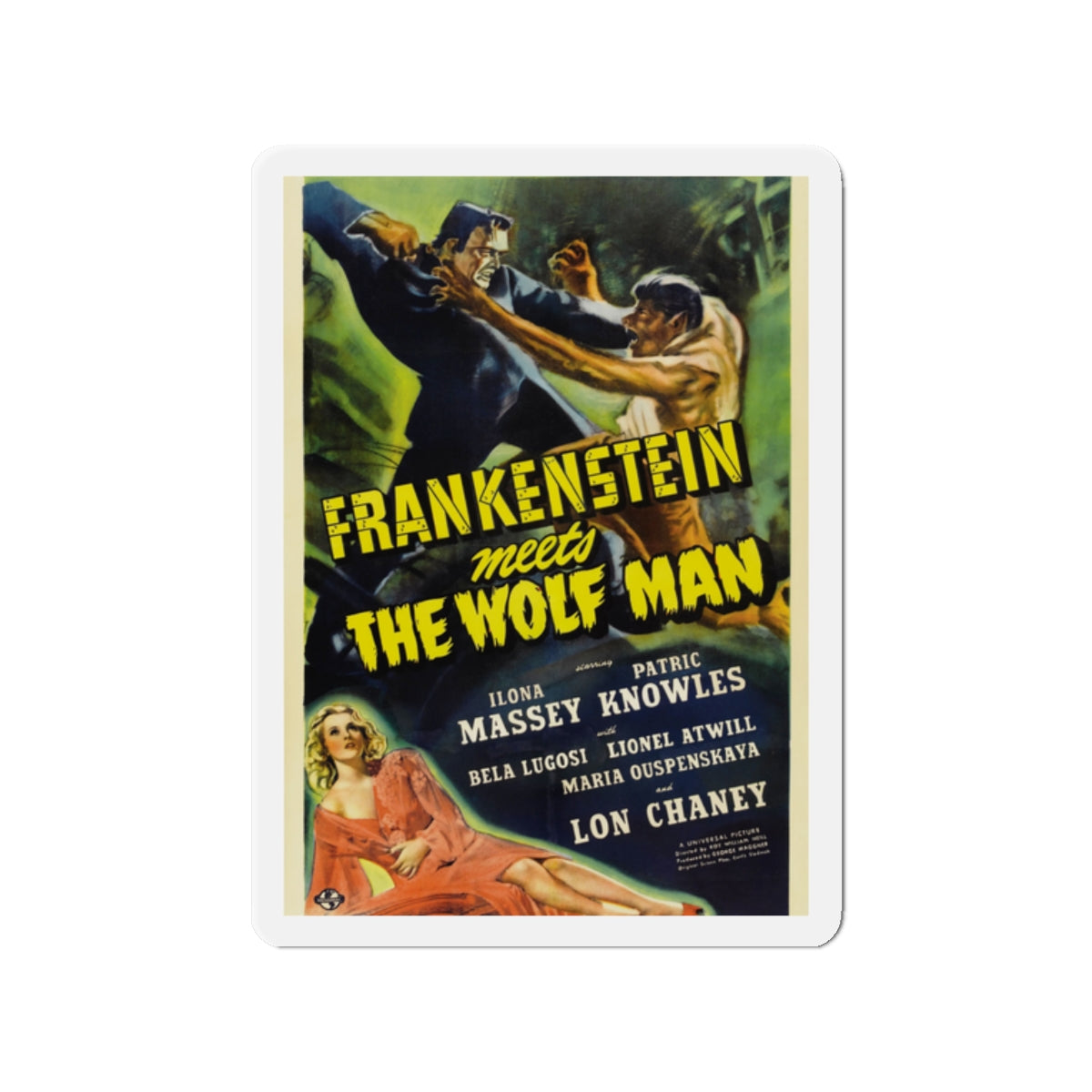 FRANKENSTEIN MEETS THE WOLF MAN 1943 Movie Poster - Die-Cut Magnet-2" x 2"-The Sticker Space